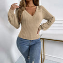 Beatrix - Lässiger Strickpullover mit V Ausschnitt und losen langen Ärmeln