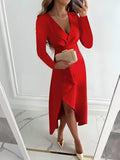 Emma - V Ausschnitt Langärmeliges Mit Asymmetrischer Saum Kleid