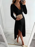 Emma - V Ausschnitt Langärmeliges Mit Asymmetrischer Saum Kleid