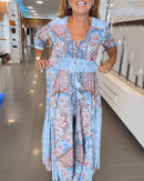 Gisela -   V Ausschnitt Blumendruck Fließendes Maxikleid