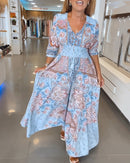 Gisela -   V Ausschnitt Blumendruck Fließendes Maxikleid