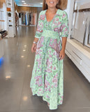 Gisela -   V Ausschnitt Blumendruck Fließendes Maxikleid