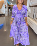 Gisela -   V Ausschnitt Blumendruck Fließendes Maxikleid