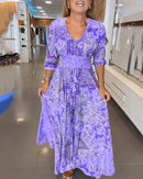 Gisela -   V Ausschnitt Blumendruck Fließendes Maxikleid