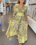 Gisela -   V Ausschnitt Blumendruck Fließendes Maxikleid