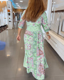 Gisela -   V Ausschnitt Blumendruck Fließendes Maxikleid