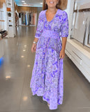 Gisela -   V Ausschnitt Blumendruck Fließendes Maxikleid