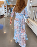 Gisela -   V Ausschnitt Blumendruck Fließendes Maxikleid
