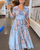 Gisela -   V Ausschnitt Blumendruck Fließendes Maxikleid