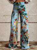 Aria -  Hohe Taille Weites Bein Blumendruck Hosen