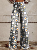 Aria -  Hohe Taille Weites Bein Blumendruck Hosen