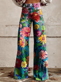 Aria -  Hohe Taille Weites Bein Blumendruck Hosen
