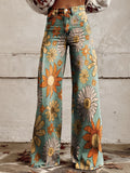 Aria -  Hohe Taille Weites Bein Blumendruck Hosen