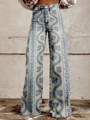 Aria -  Hohe Taille Weites Bein Blumendruck Hosen