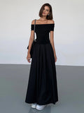 Johanna – Elegantes schulterfreies Maxikleid mit Faltenrock