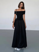 Johanna – Elegantes schulterfreies Maxikleid mit Faltenrock