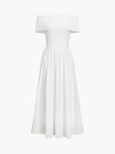 Johanna – Elegantes schulterfreies Maxikleid mit Faltenrock
