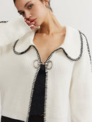 Delia – Strickjacke mit übergroßen Ärmeln und Kontrastnähten
