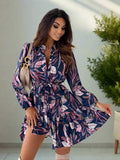 Lotta – Stilvolles geblümtes Minikleid mit langen Ärmeln und Gürtel