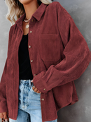 Emilia - Lässige Langarm Cordjacke mit Knöpfen und Taschen