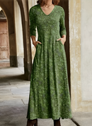 Thalia - Langärmeliges Maxikleid mit V Ausschnitt und Taschen