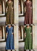 Thalia - Langärmeliges Maxikleid mit V Ausschnitt und Taschen