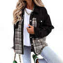 Ottilie - Langärmelige Karierter Druck Denim Jacke Mit Schaltflächen