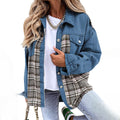 Ottilie - Langärmelige Karierter Druck Denim Jacke Mit Schaltflächen