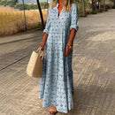Serena – Lässiges bedrucktes Maxikleid mit V Ausschnitt und langen Ärmeln