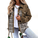 Ottilie - Langärmelige Karierter Druck Denim Jacke Mit Schaltflächen