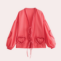 Lily – Lässige Jacke zum Binden vorne mit Herztaschen