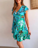 Aria – Entspanntes Blumenkleid mit Rüschensaum und V-Ausschnitt