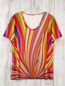 Luca - Lässiges Bunt Bedrucktes T Shirt Mit V Ausschnitt