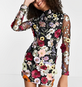 Hanna – Elegantes geblümtes Minikleid mit Rundhalsausschnitt und langen Ärmeln