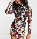 Hanna – Elegantes geblümtes Minikleid mit Rundhalsausschnitt und langen Ärmeln