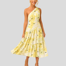 Amelia - ein Schulterkleid mit gestufter Rock und Blumendruck