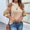 Ysabelle - Lässiger Schulter Tropfen Kreuzausschnitt Pullover
