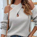Ysabelle - Lässiger Schulter Tropfen Kreuzausschnitt Pullover