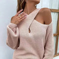 Ysabelle - Lässiger Schulter Tropfen Kreuzausschnitt Pullover