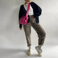 Miriam – Modische Lockere Passform hoher Taille Hose mit Leopardenmuster und Taschen