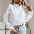 Zamira - Bequeme Langarm Reffule Bluse mit Knöpfen