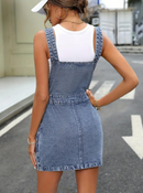 Hanna - Ärmelloses Schrägstrich Taschen Schultergurte Denim Kleid