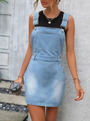 Hanna - Ärmelloses Schrägstrich Taschen Schultergurte Denim Kleid