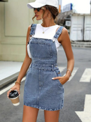 Hanna - Ärmelloses Schrägstrich Taschen Schultergurte Denim Kleid