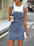 Hanna - Ärmelloses Schrägstrich Taschen Schultergurte Denim Kleid