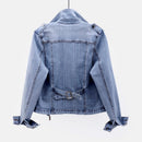 Greta - Langärmelig Reverskragen Reißverschluss Denim-Jacke