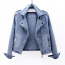 Greta - Langärmelig Reverskragen Reißverschluss Denim-Jacke