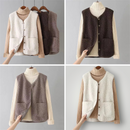 Gisela - Ärmellose Seitentaschen Wolle Jacke Mit Schaltflächen