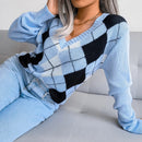 Hazel - Schicker Herbst Retro Argyle Print V-Ausschnitt Pullover für Damen