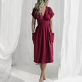 Tulia - Lässiges Wickelkleid mit V Ausschnitt kurzen Ärmeln und Taillengürtel